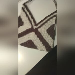 Handmade crochet bag in brown and cream